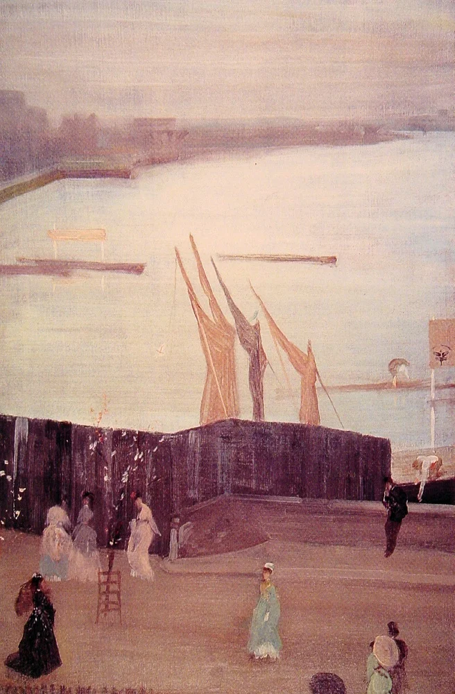 James Abbott McNeill Whistler, Variations in Pink and Grey: Chelsea (1871-2), oil on canvas, 62.7 x 40.5 cm, Freer Gallery of Art, Smithsonian Institution, Washington, DC. WikiArt.