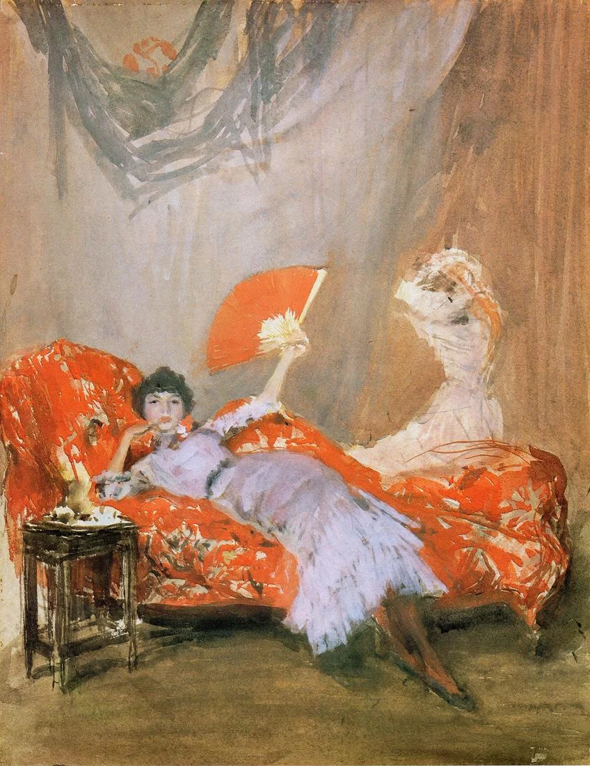James Abbott McNeill Whistler, Milly Finch (1883-4), watercolour on paper, 29.8 x 22.5 cm, Freer Gallery of Art, Smithsonian Institution, Washington, DC. WikiArt.