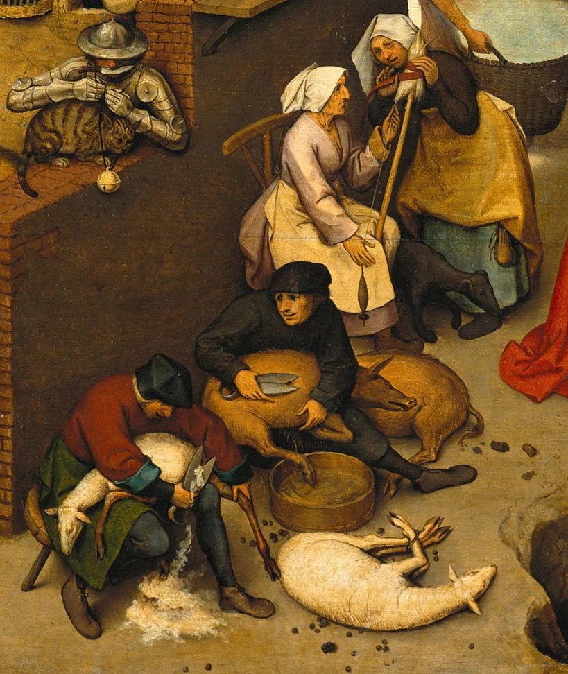 Pieter Bruegel the Elder, Dutch Proverbs (detail) (1559), oil on oak wood, 117 x 163 cm, Gemäldegalerie, Berlin. Wikimedia Commons.